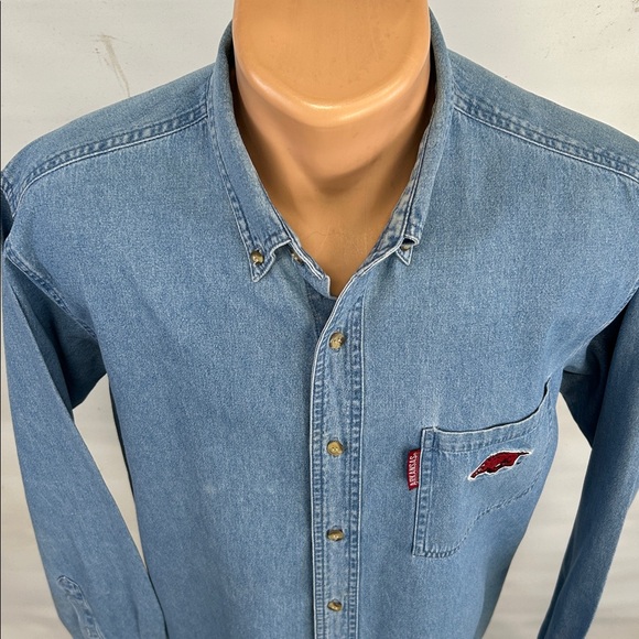 Vintage Arkansas Razorback denim button down collar shirt.  L - Picture 3 of 7